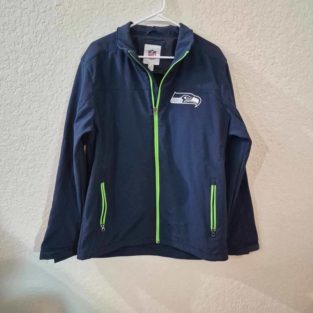 NFL Seattle Seahawks Softshell Full Zip Jacket Large Blue Action Green Football